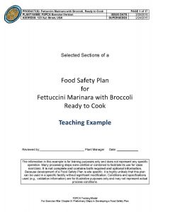 Model Food Plan - Frozen Entree (Fettuccini) for 5 participants