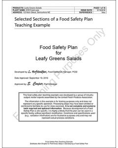 Model Food Plan - Leafy Greens Salads For 5 Participants