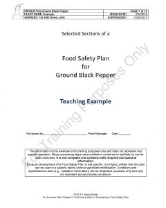 Model Food Plan - Pepper for 5 participants